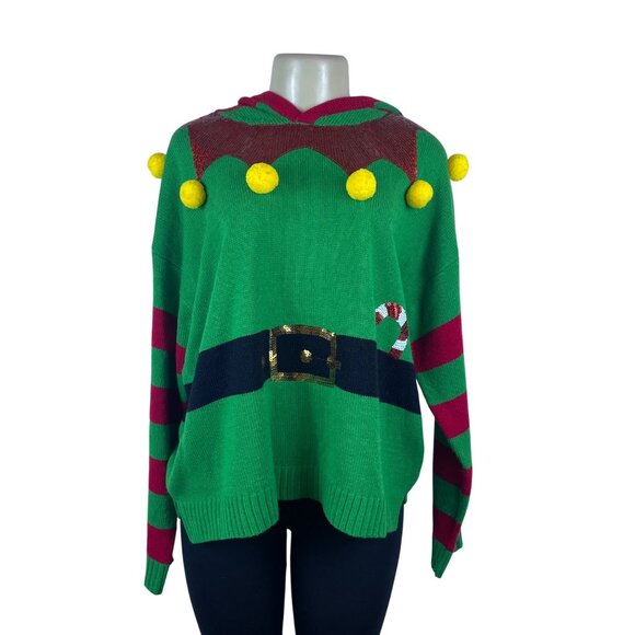 Hooked Up Women’s Green Ugly Christmas Sweater Knit Size XL - Picture 1 of 8